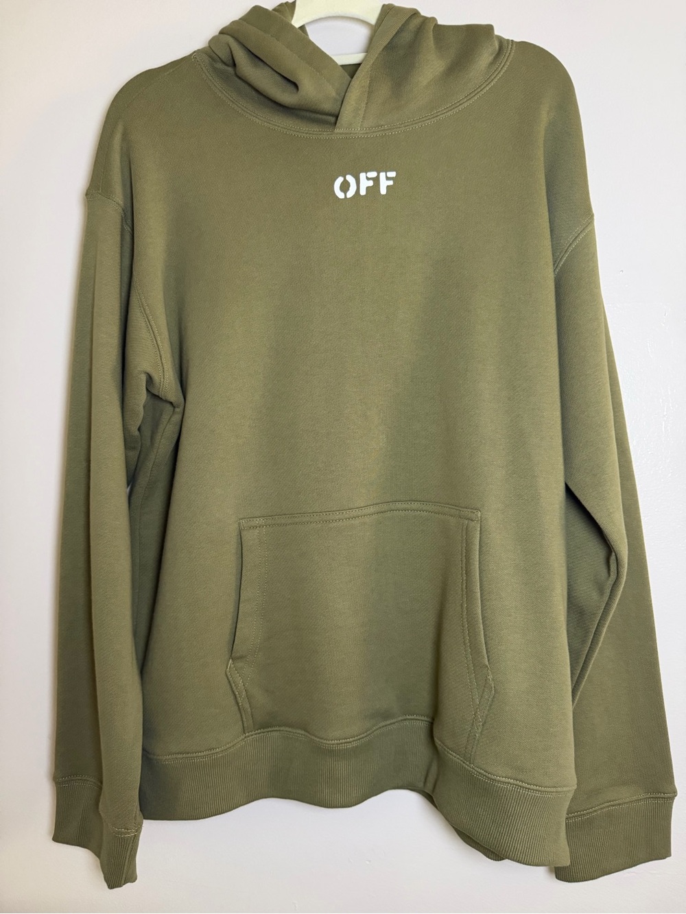 Off-White Olive Green Crewneck Hoodie with 'OFF' Chest Logo